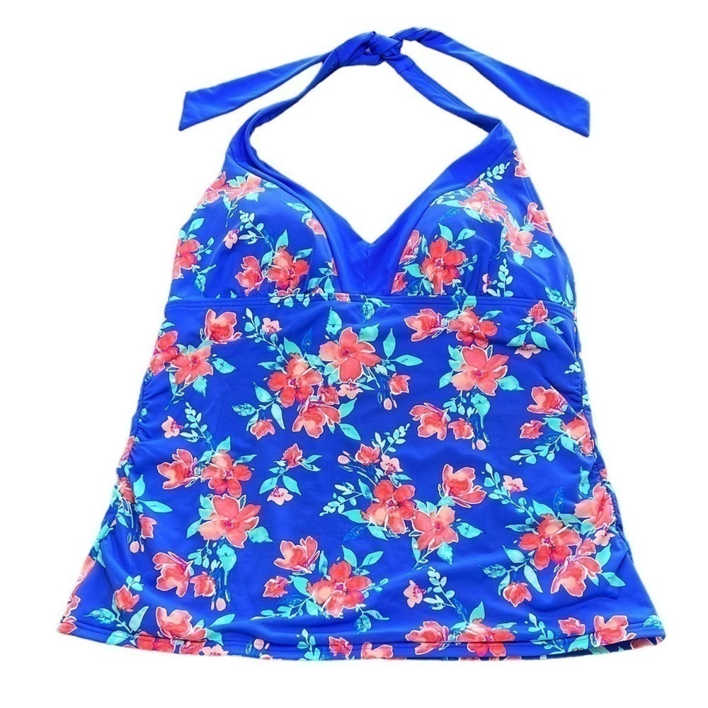 Lands’ End V-neck Halter Floral Tankini Top Size 12